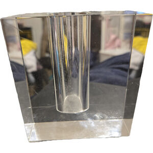Modern Heavy Optical glass Crystal Block Bud Vase or Taper Candle Holder